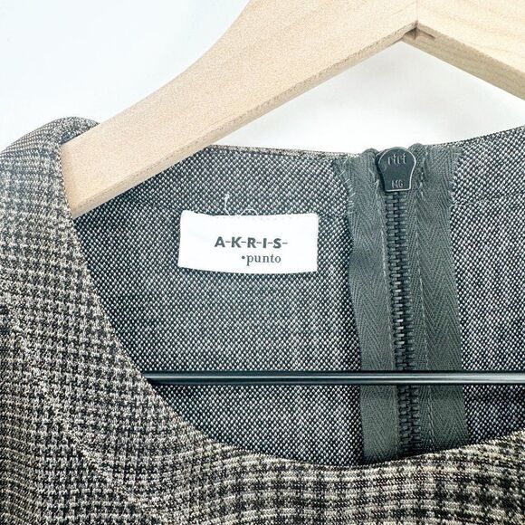 Akris Punto Metallic Lurex Glen Check Top 3/4 Sleeve Plaid Silver Women's 12 - Picture 8 of 9